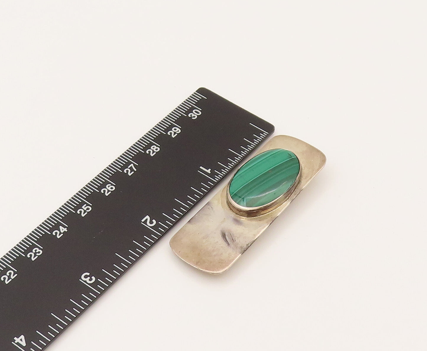 DESIGNER 925 Silver  Vintage Minimalist Oval Malachite Brooch Pin  BP10224