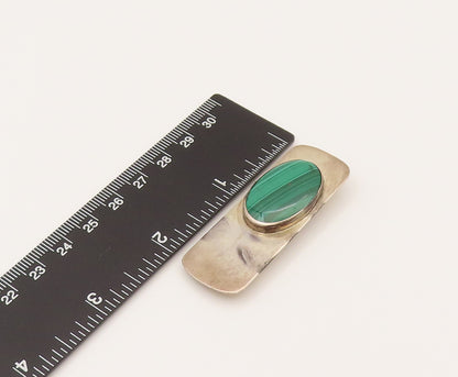 DESIGNER 925 Silver  Vintage Minimalist Oval Malachite Brooch Pin  BP10224