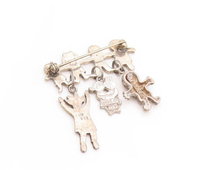 925 Sterling Silver Vintage Brooch Cutout Happy Children Playing  BP11521