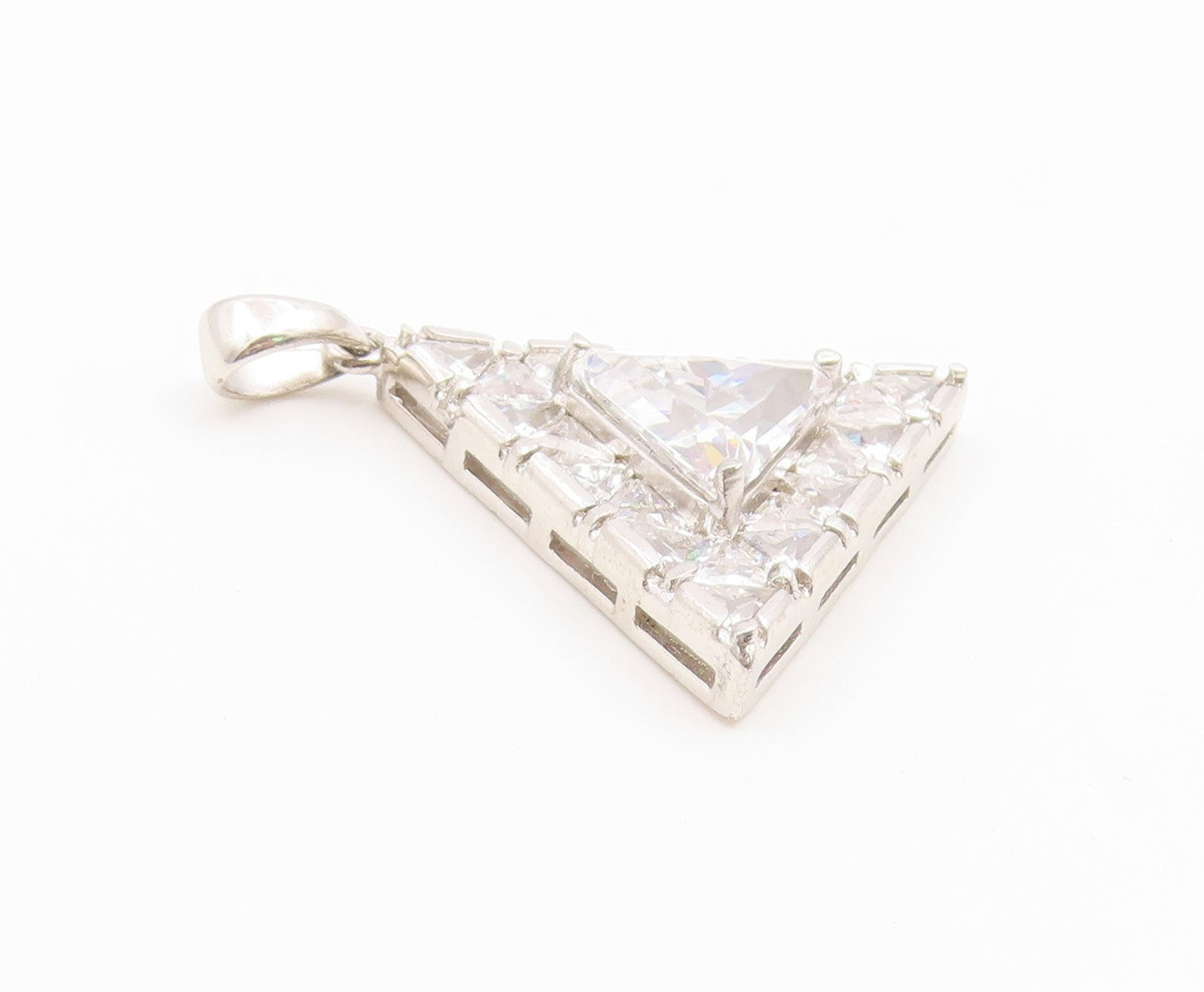 925 Sterling Silver Vintage Pendant Classic CZ Geometric Triangle Charm  PT26648
