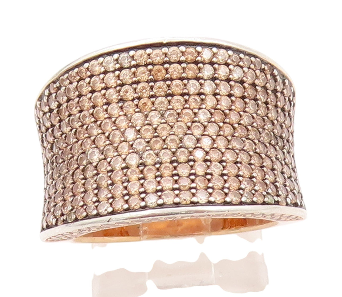 925 Sterling Silver Vintage Ring Gold Plated Champagne CZ Inlay  Sz 7  RG32559