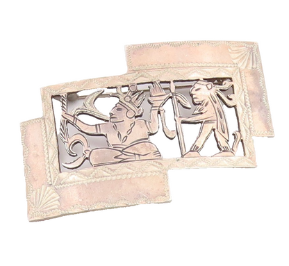 925 Sterling Silver  Vintage Warrior Scene Shiny Etched Brooch Pin  BP8857