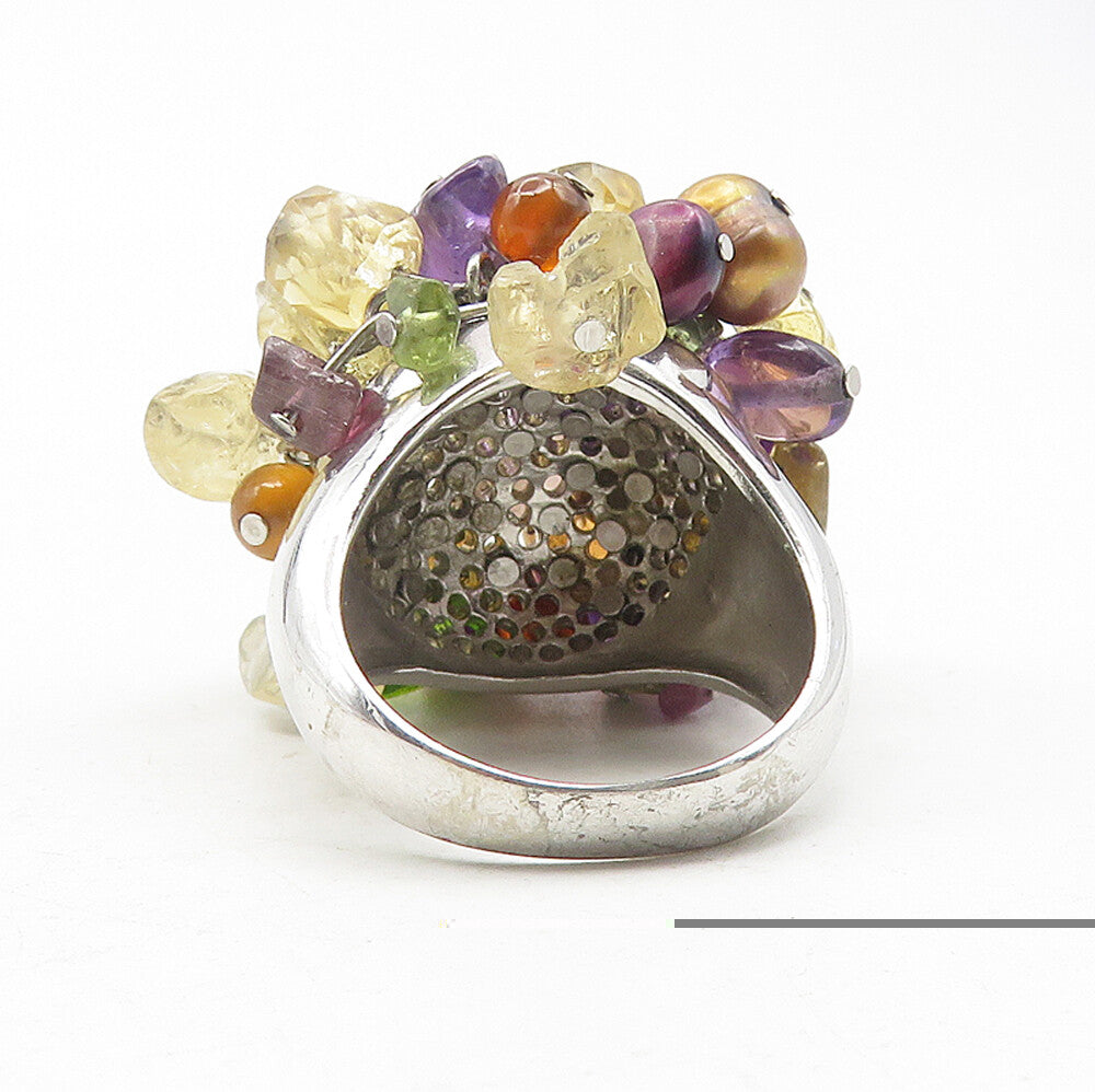 925 Sterling Silver Vintage Multi Stone Cluster Cocktail Ring Sz 8  RG12041