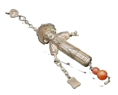 925 Silver  Vintage Sculpted Native Woman & Agate Beads Pendant  PT21615