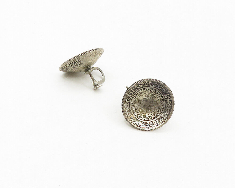 925 Sterling Silver   Vintage Moroccan Coin Non Pierce Earrings  EG8923