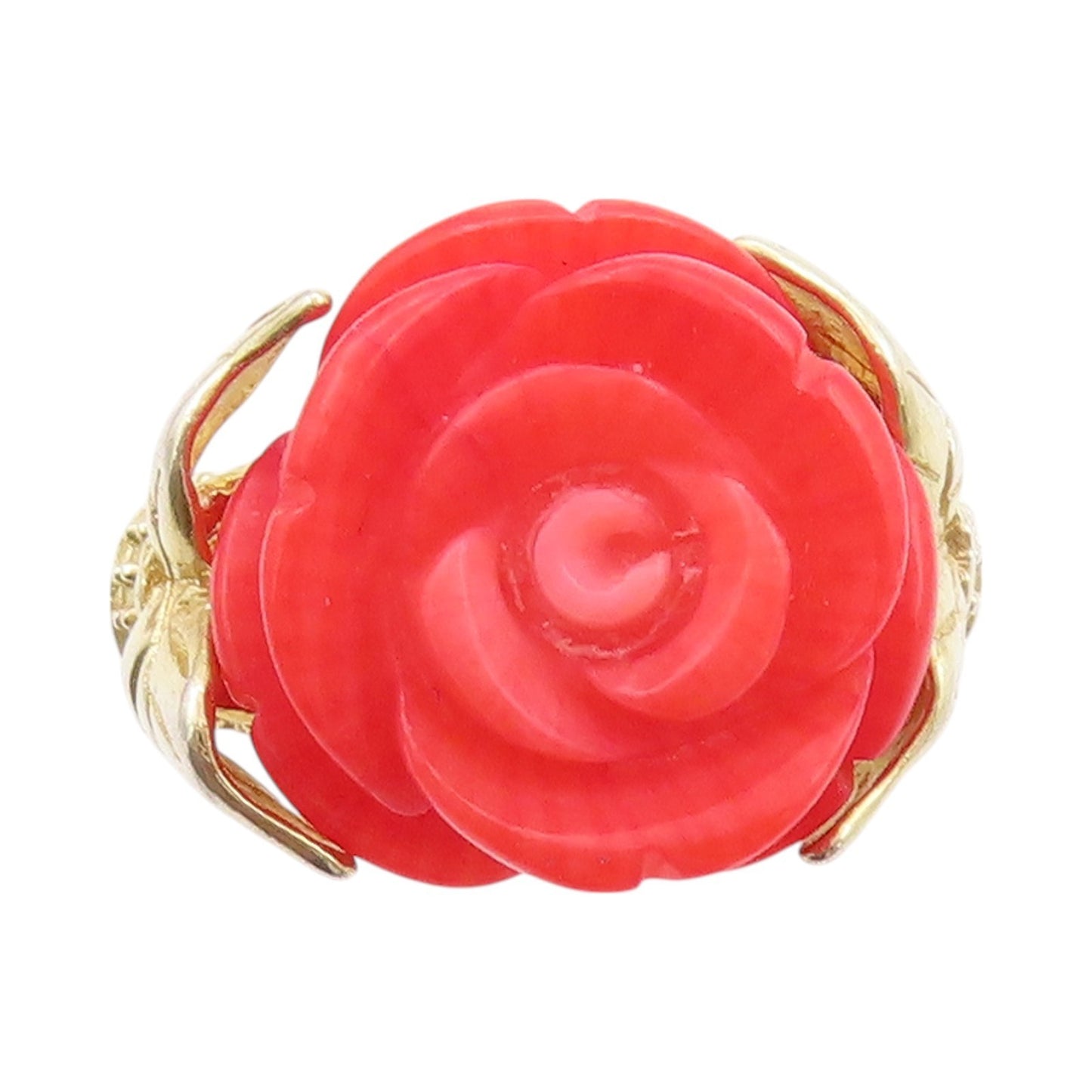 925 Sterling Silver Vintage Ring Gold Plated Gemstone Carved Rose Sz 5.5 RG32462