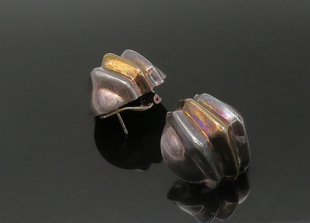 925 Sterling Silver  Vintage Dark Tone Hollow Non Pierce Earrings  EG10821