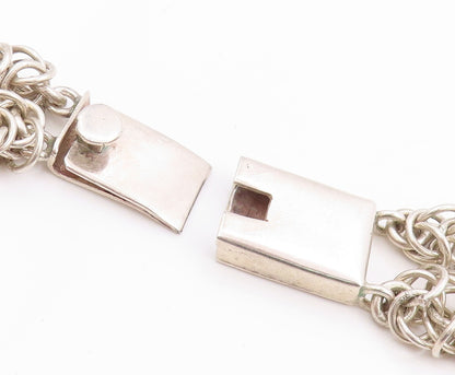 925 Sterling Silver Vintage Necklace MEXICO Triple Beaded Chain HEAVY  NE4649