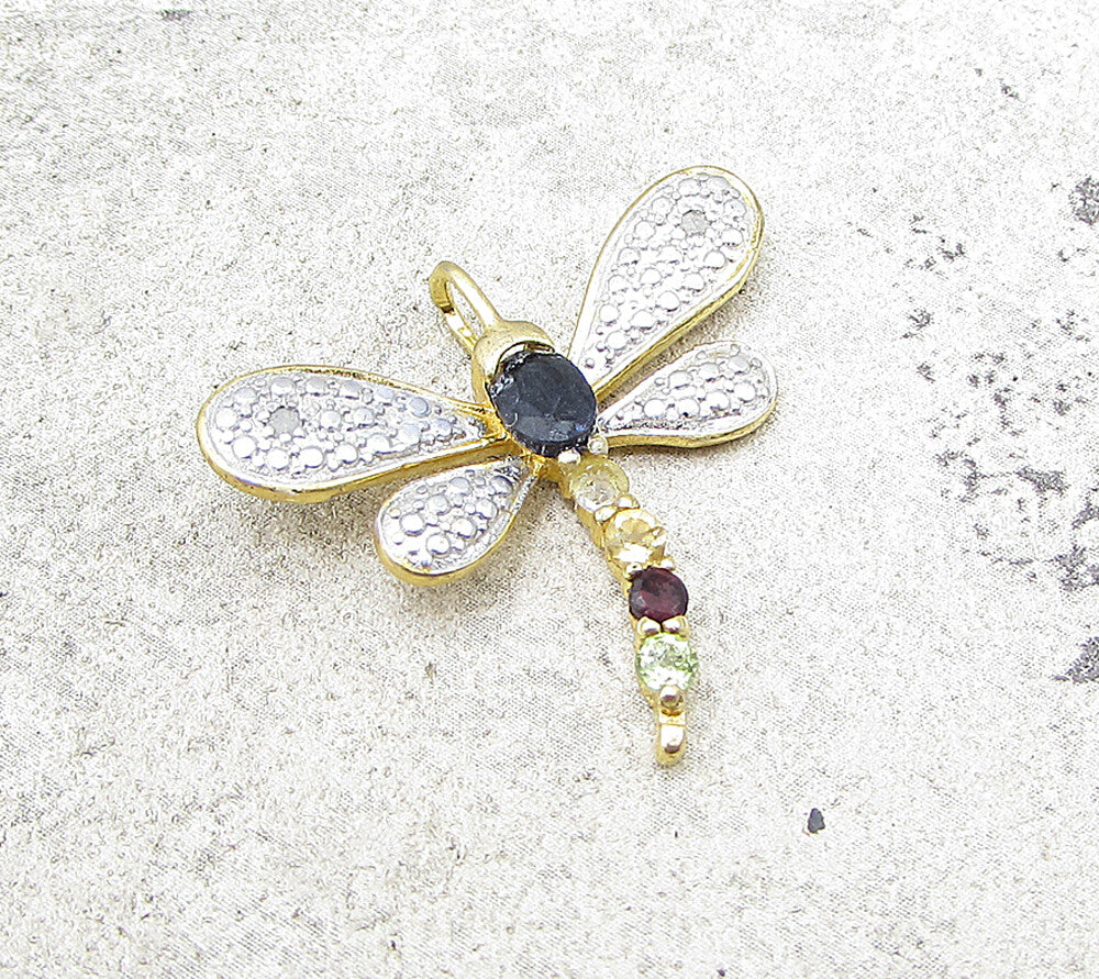 Gold Over 925 Silver  Gemstones & Genuine Diamonds Firefly Pendant  PT1247