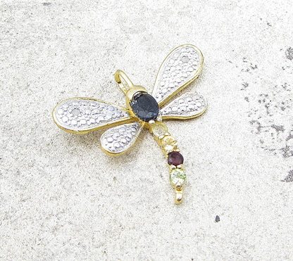 Gold Over 925 Silver  Gemstones & Genuine Diamonds Firefly Pendant  PT1247