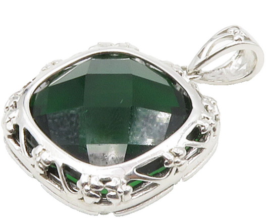 IRELAND 925 Sterling Silver Faceted Green Topaz Floral Vine Pendant  PT13170