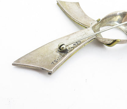 MEXICO 925 Sterling Silver  Vintage Two Tone Ribbon Design Brooch Pin  BP2743