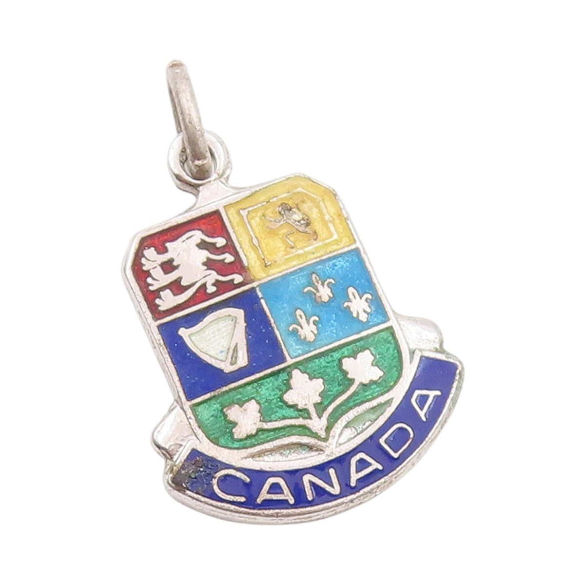 925 Sterling Silver Vintage Pendant Enameled Coat of Arms of Canada  PT24534