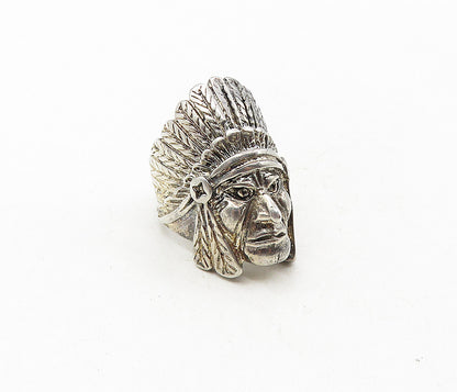925 Sterling Silver  Vintage Shiny Native Chief's Head Band Ring Sz 8  RG9231