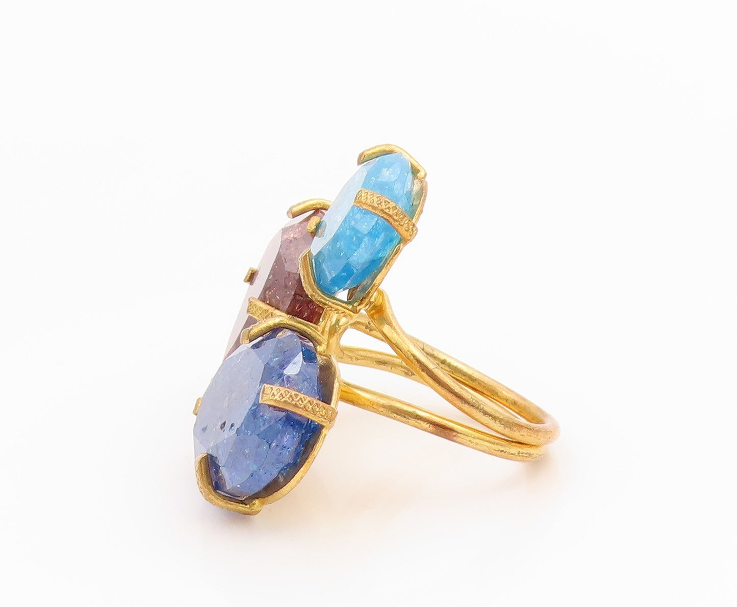 925 Sterling Silver Vintage Ring Gold Plated Mystic Gemstone Band  Sz 7  RG35387