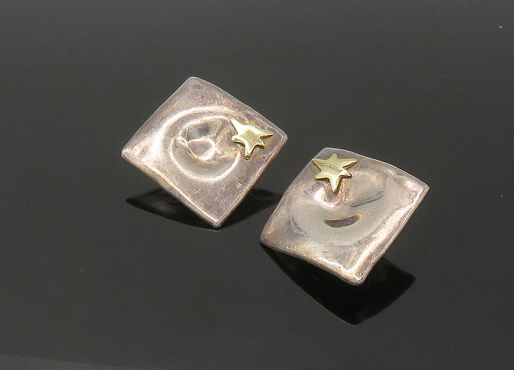 BATAMI ISRAEL 925 Silver & 14K GOLD  Vintage Non Pierce Earrings  EG11088
