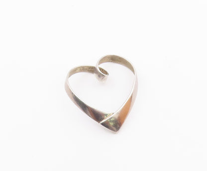 925 Sterling Silver  Vintage Open Love Heart Ribbon Smooth Pendant  PT18966