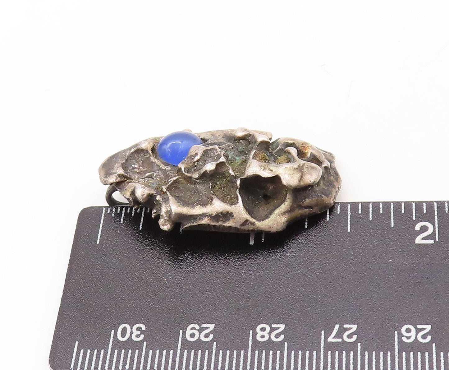 925 Sterling Silver Vintage Pendant Dark Tone Brutalist Gemstone  PT23595
