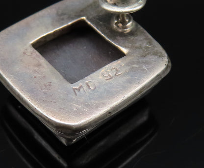 925 Sterling Silver  Vintage Inlaid Square Hematite Stud Earrings  EG11869