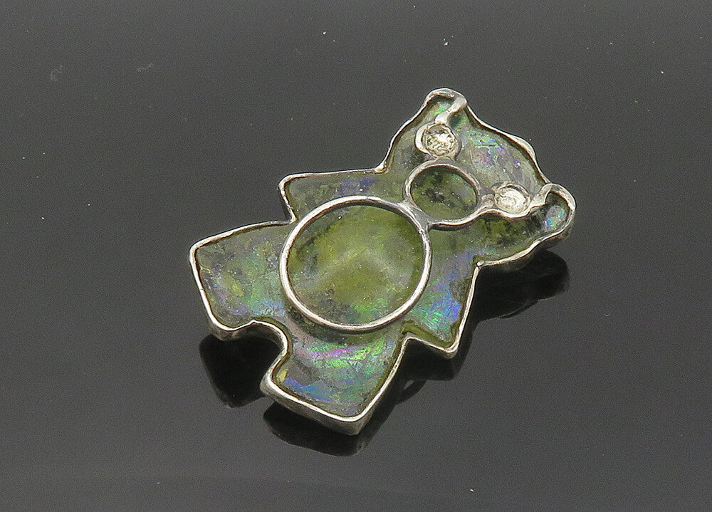 925 Sterling Silver  Vintage Modernist Teddy Bear Motif Pendant  PT15901