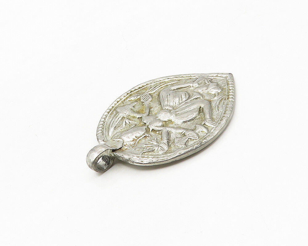 925 Sterling Silver  Vintage Dark Tone Chiseled Figure Pendant  PT14142