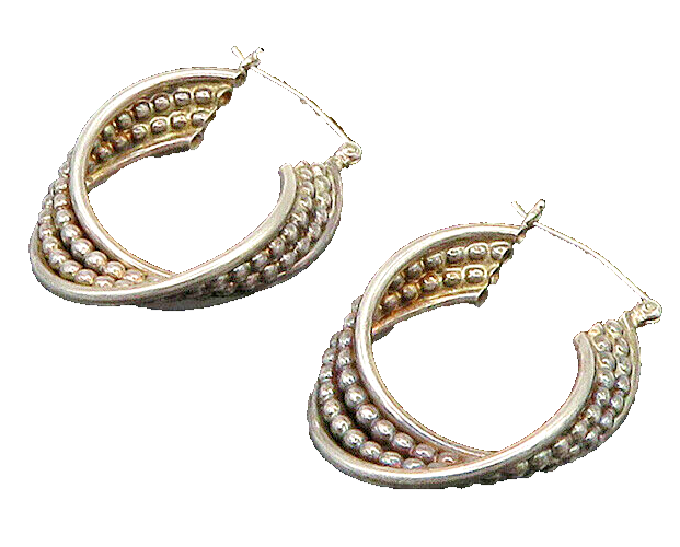 925 Sterling Silver  Vintage Shiny Round Split Bubble Hoop Earrings  EG11187