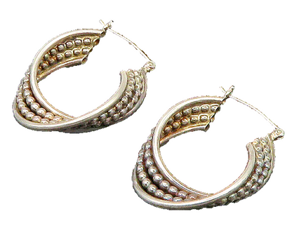 925 Sterling Silver  Vintage Shiny Round Split Bubble Hoop Earrings  EG11187