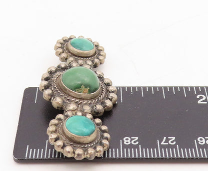 925 Sterling Silver Vintage Brooch Dark Tone Green Turquoise Flowers  BP11472