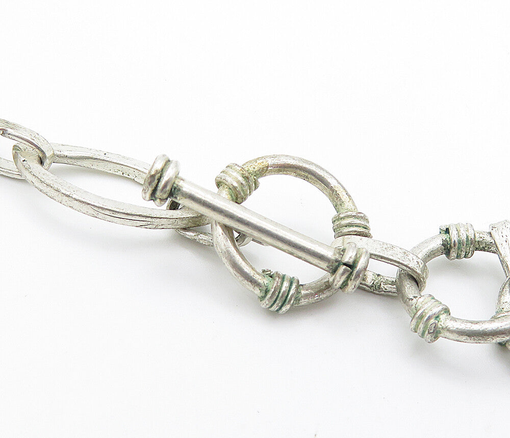 925 Silver  Vintage Red & White Topaz Carved Face Chain Necklace  NE1245