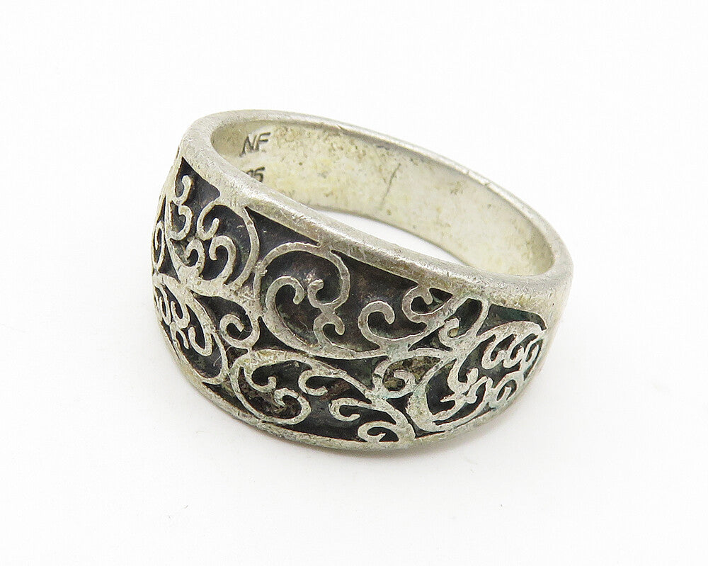 925 Sterling Silver  Vintage Dark Tone Baroque Swirl Band Ring Sz 6  RG10820