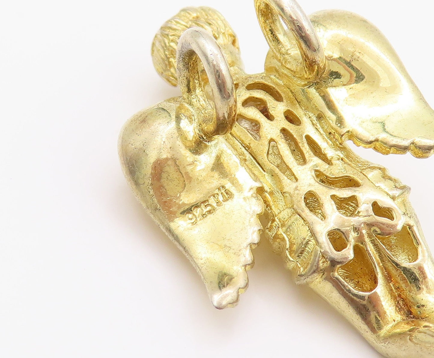 925 Sterling Silver Vintage Pendant Gold Plated Praying Cherub Angel  PT24035