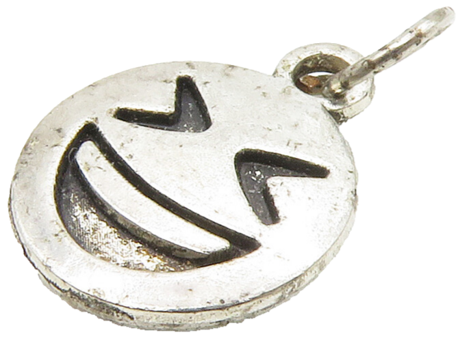 925 Sterling Silver  Petite Grinning Squinting Emoji Drop Pendant  PT13083