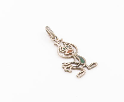 925 Sterling Silver  Vintage Cutout Bird Motif Enamel Detail Pendant  PT8020