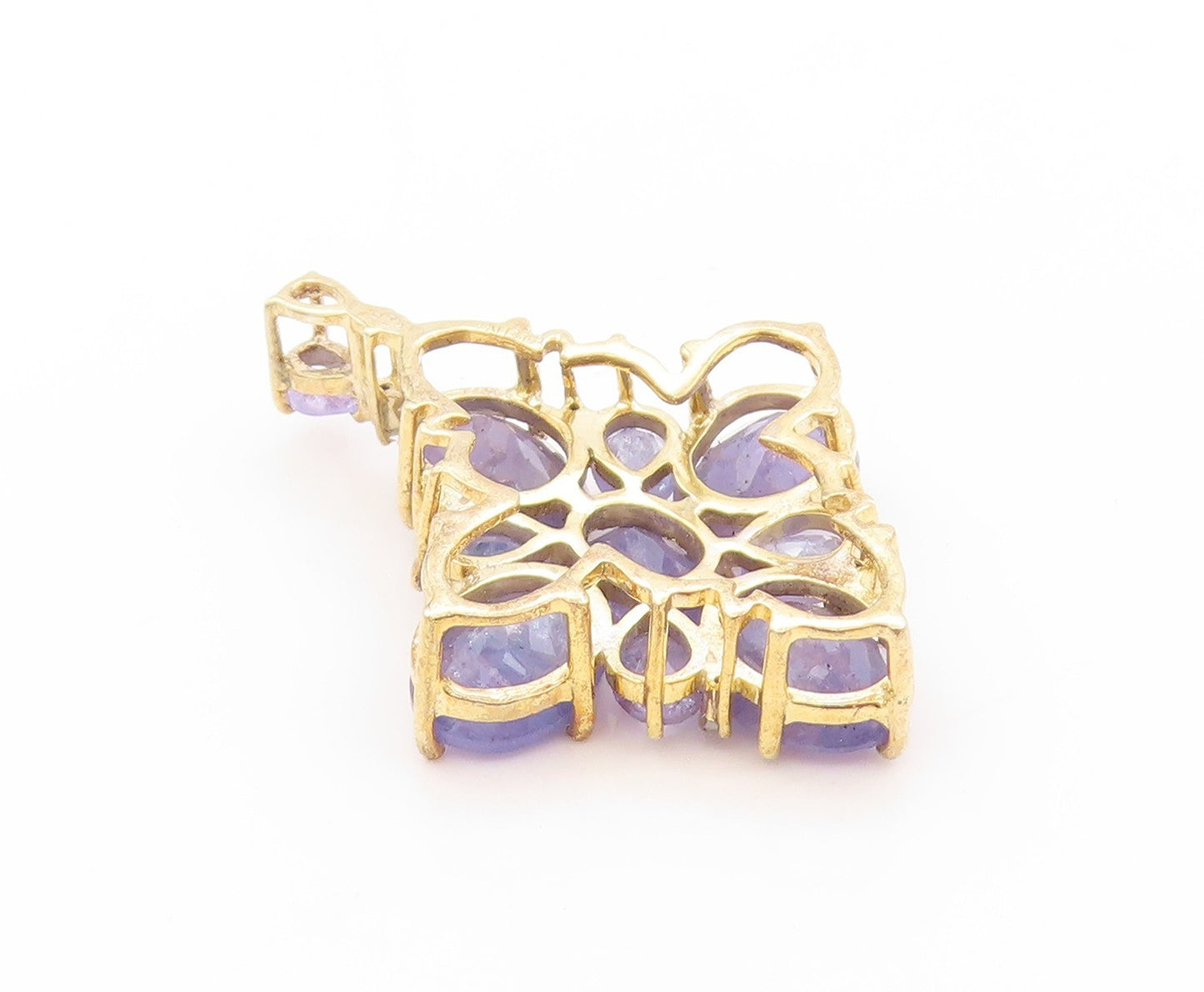 925 Sterling Silver Vintage Pendant Gold Plated Oval Drop Cut Tanzanite  PT24156