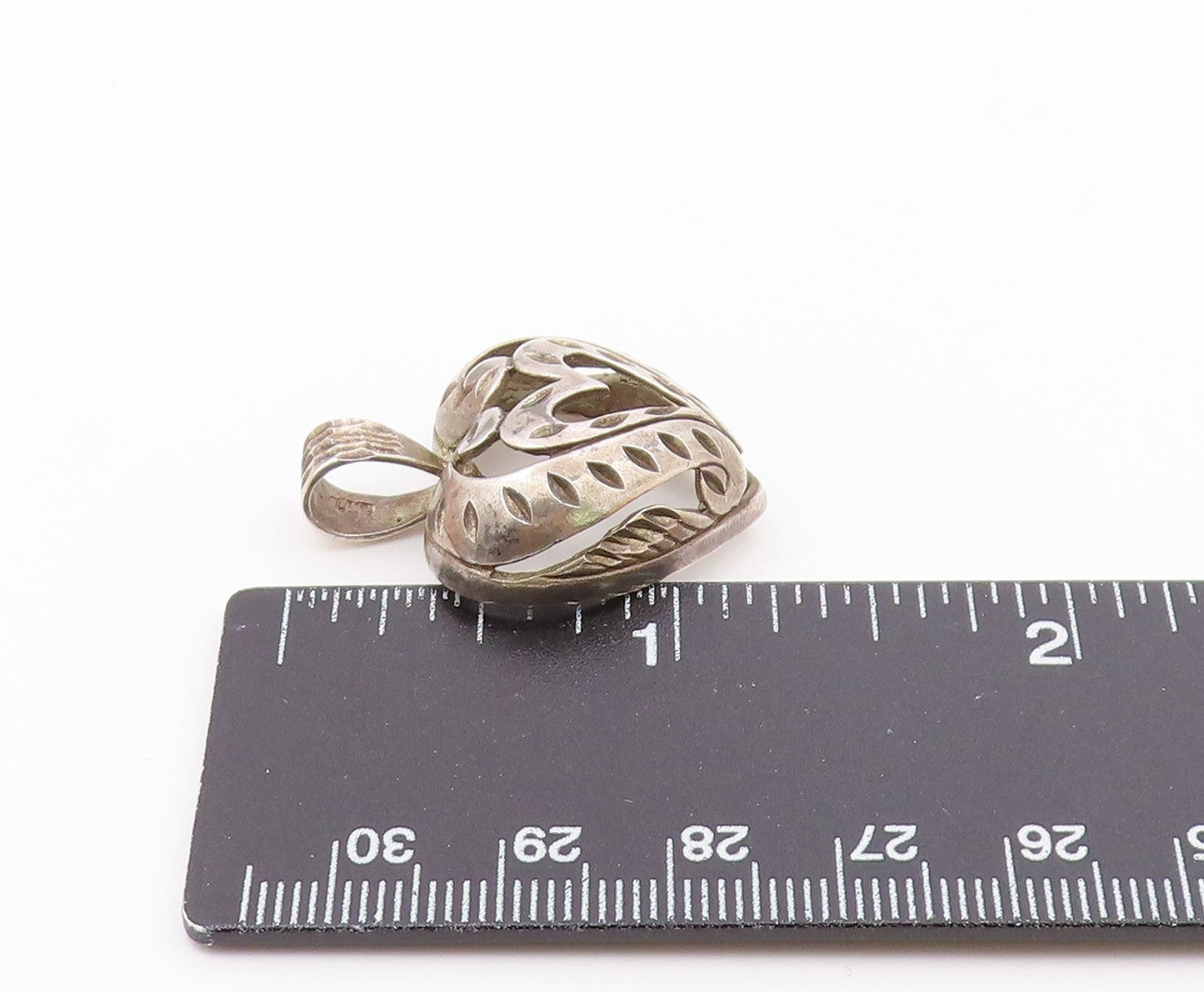 925 Sterling Silver  Vintage Diamond Cut Love Heart Dome Drop Pendant  PT17944