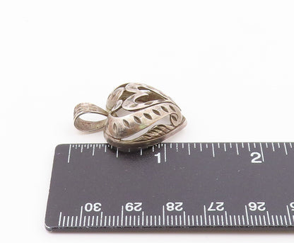 925 Sterling Silver  Vintage Diamond Cut Love Heart Dome Drop Pendant  PT17944
