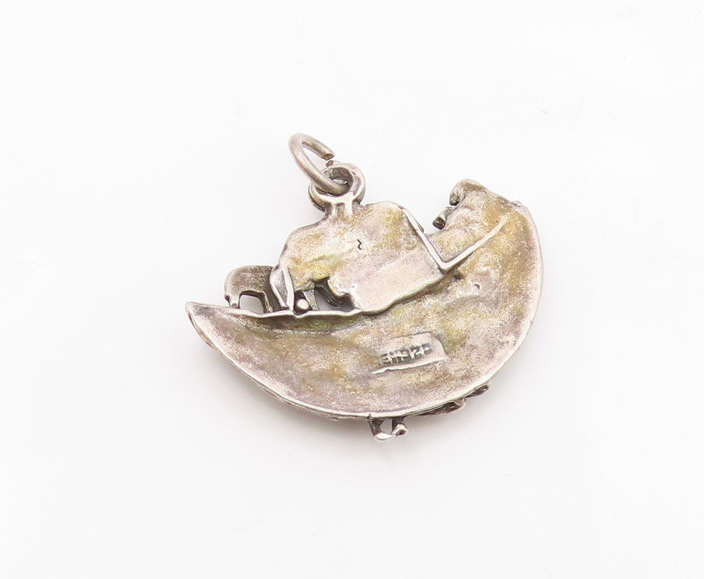 925 Sterling Silver  Vintage Noah's Arc Biblical Motif Drop Pendant  PT15672
