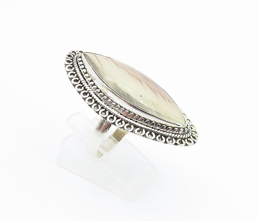 925 Sterling Silver  Vintage Agate Pointed Oval Cocktail Ring Sz 10  RG7956