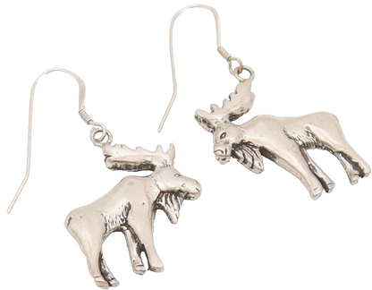 925 Sterling Silver Vintage Earrings Minimalist Carved Moose Drop  EG12823