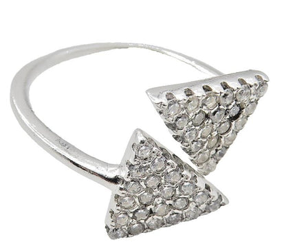 925 Sterling Silver  Shiny White Topaz Triangle Bypass Band Ring Sz 8  RG11442