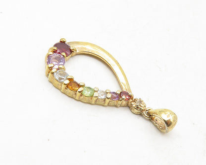 925 Sterling Silver Genuine Diamond & Multi Stone Gold Plated Pendant PT7925