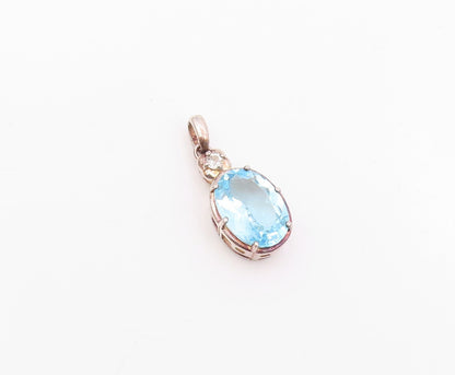 925 Sterling Silver  Vintage Sparkly Blue & White Topaz Drop Pendant  PT21159