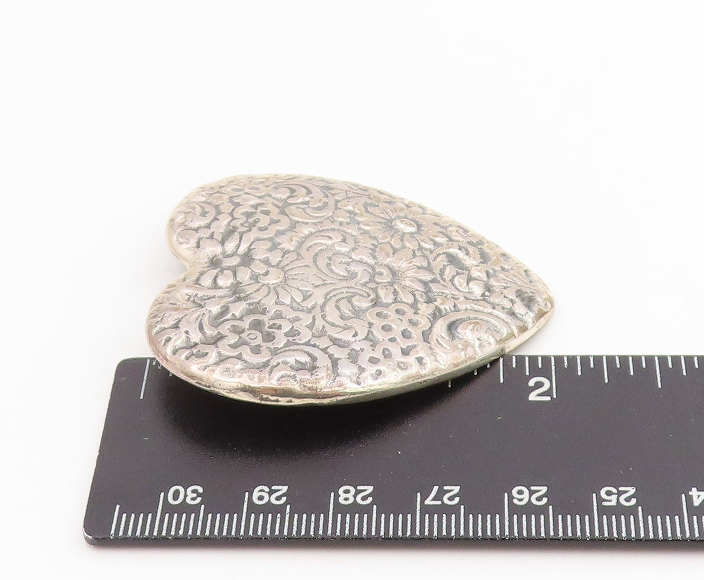 925 Sterling Silver Vintage Brooch Large Victorian Floral Love Heart Pin BP11987