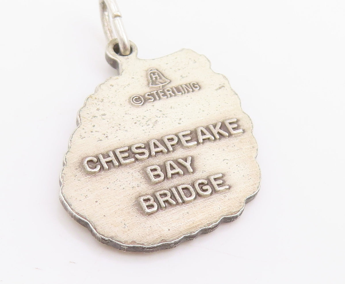 925 Sterling Silver Vintage Pendant Chesapeake Bay City Bridge Charm  PT25180