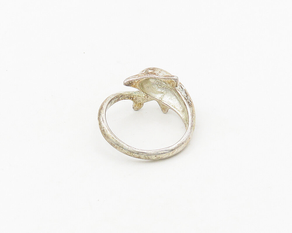 925 Sterling Silver  Vintage Shiny Dolphin Bypass Band Ring Sz 9.5  RG18625