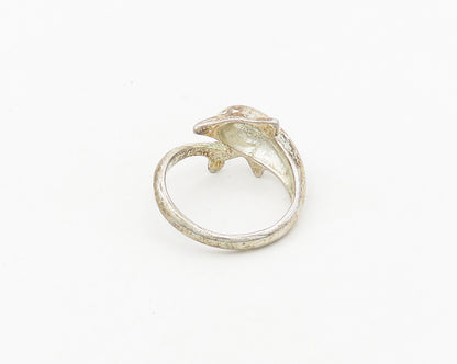 925 Sterling Silver  Vintage Shiny Dolphin Bypass Band Ring Sz 9.5  RG18625