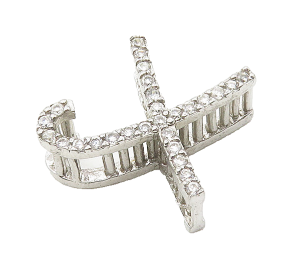 925 Sterling Silver  Shiny White Topaz Letter X Initial Drop Pendant  PT14518