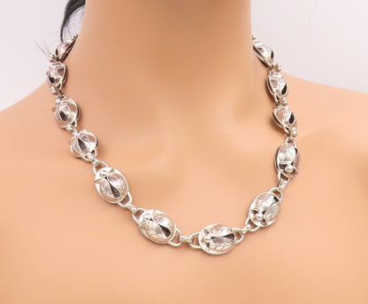 925 Sterling Silver Vintage Necklace LA PAGLIA Classic Floral Tulip Link  NE4890