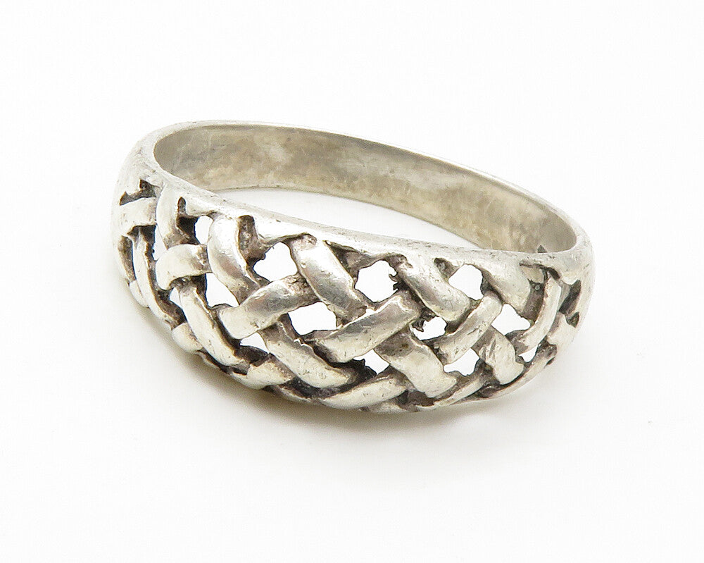 925 Sterling Silver  Vintage Open Basket Weave Dome Band Ring Sz 10  RG14459