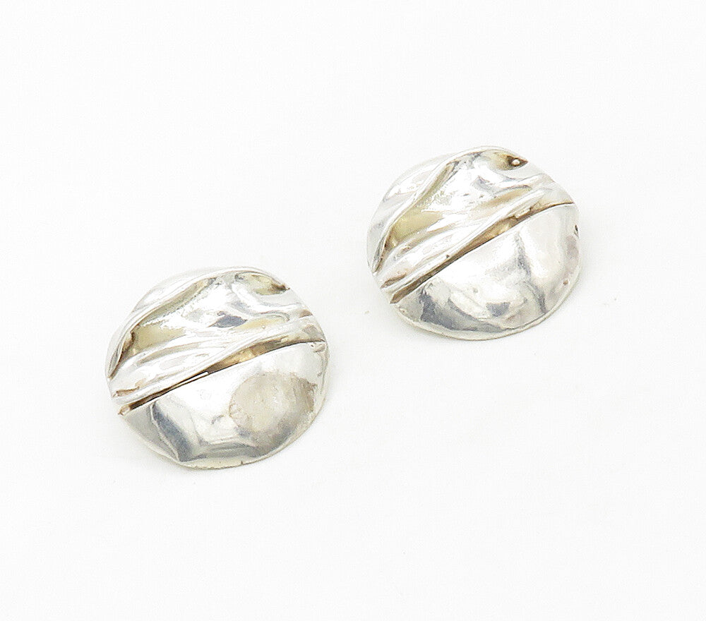 925 Sterling Silver  Vintage Modernist Sculpted Round Drop Earrings  EG8608